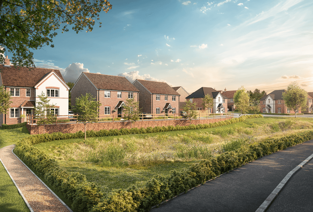 Street view of a completed Allison Homes development, showing homes, a green verge and the access road